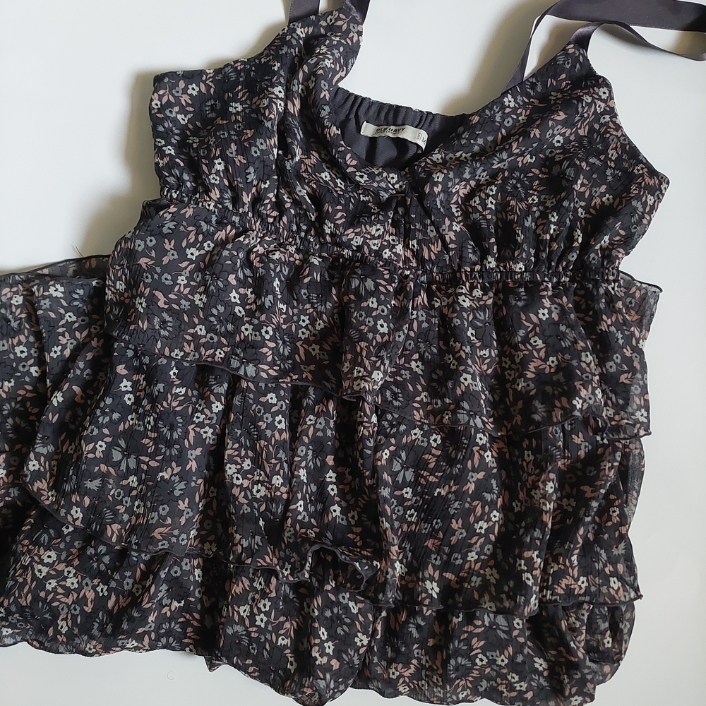 Old Navy Black Floral Ruffle Blouse